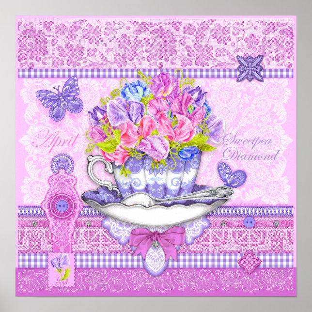 Birth Flower and Gem April Teacup Poster (Front)