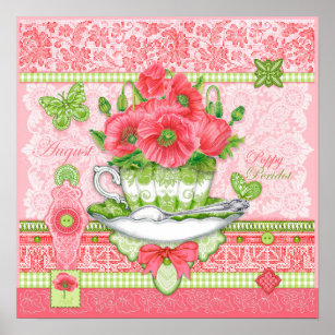 Birth Flower and Gem August Teacup Poster