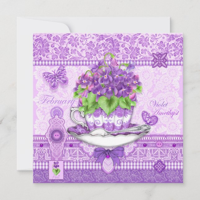 Birth Flower and Gem February Teacup Card (Front)