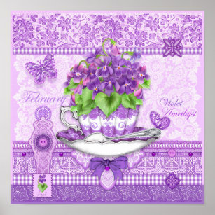 Birth Flower and Gem February Teacup Poster