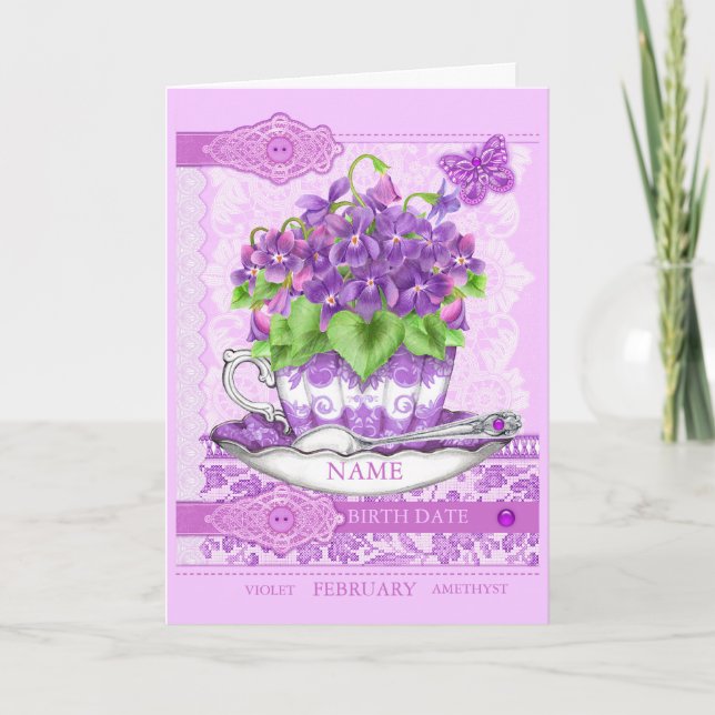 Birth Flower and Gem February Word Game Card (Front)