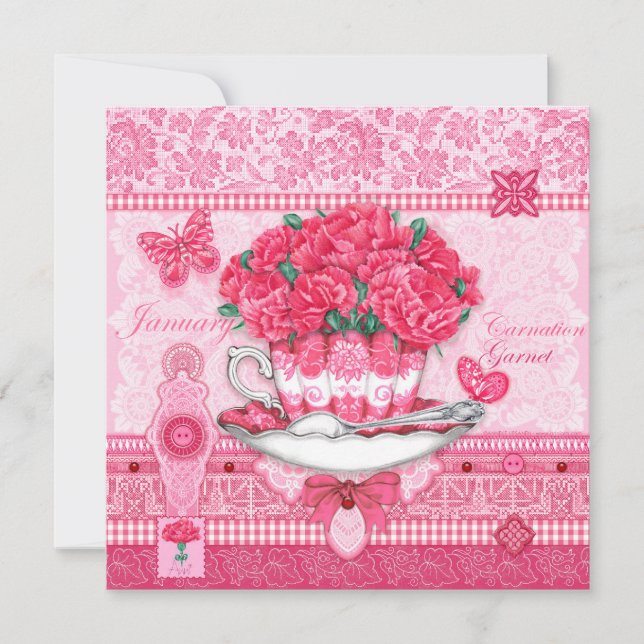 Birth Flower and Gem January Teacup Card (Front)