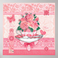 Birth Flower and Gem June Teacup Poster