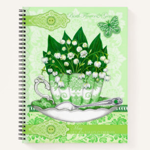 Birth Flower and Gem May Lace Lrge Notebook