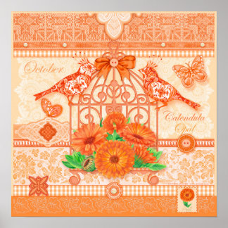 Birth Flower and Gem October Birdcage Poster 16"