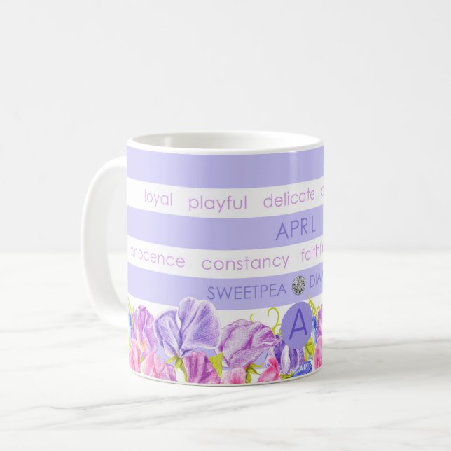 Birth Flower and Gem Stripe Mug April (Front Left)