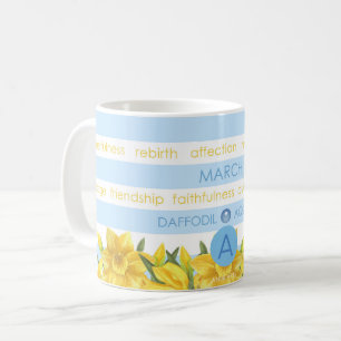 Birth Flower and Gem Stripe Mug March