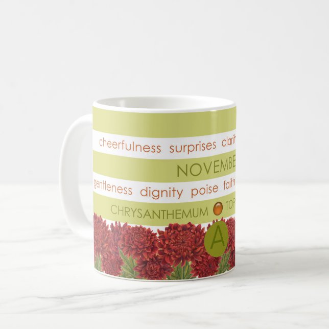 Birth Flower and Gem Stripe Mug November (Front Left)