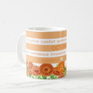 Birth Flower and Gem Stripe Mug October