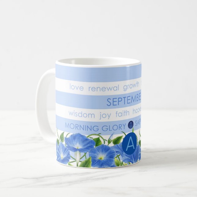 Birth Flower and Gem Stripe Mug September (Front Left)
