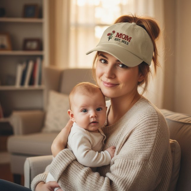 Birth Flower August Poppy MOM Embroidered Hat (Creator Uploaded)