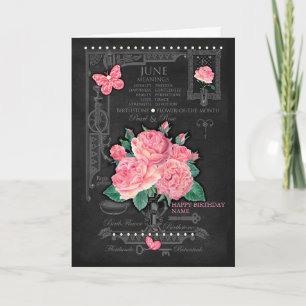 Birth Flower June Chalk Personalized Card