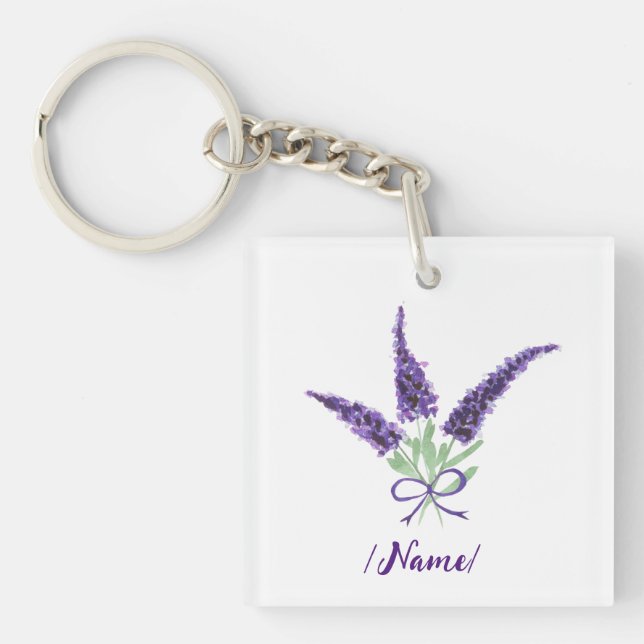 Birth Flower Lavender Holiday gift Keychain (Front)