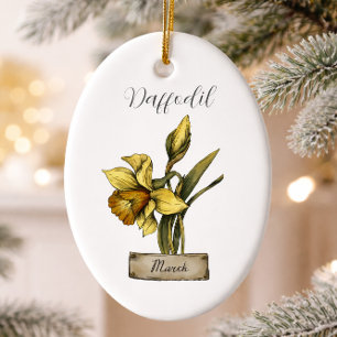Birth Flower MARCH Birthday Daffodil Ceramic Ornament