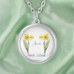 Birth Flower March Daffodil  Silver Plated Necklace<br><div class="desc">Birth month flower March Daffodil necklace featuring an illustration of daffodil flowers. Beneath the flowers, the name "Alexandra" is written in a stylish script font. Below the name, it states "March - Daffodil, " indicating that Alexandra's birth month is March and her birth flower is the daffodil. It is a...</div>