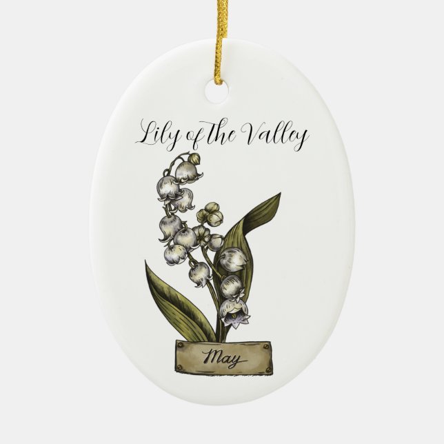 Birth Flower MAY Birthday Lily Valley Ceramic Ornament (Front)