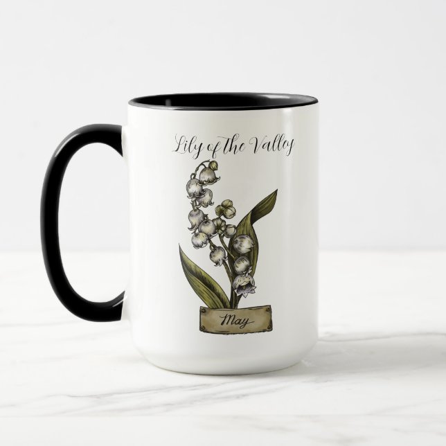 Birth Flower MAY Birthday Lily Valley Mug (Left)