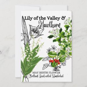 Birth Flower, May, Lily of the Valley, Hawthorn Holiday Card