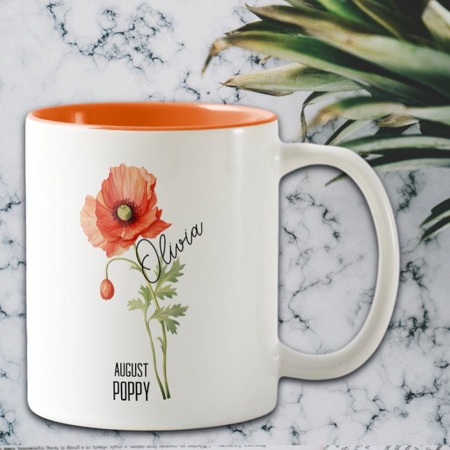 Birth Flower Month August Poppy Name  Two-Tone Coffee Mug (Creator Uploaded)