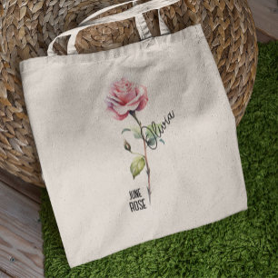 Birth Flower Month June Rose Name Tote Bag