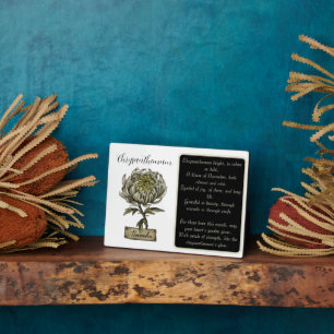 Birth Flower NOVEMBER Birthday Chrysanthemum  Plaque