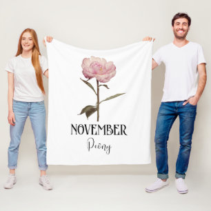 Birth Flower NOVEMBER Birthday Peony Pink Fleece Blanket