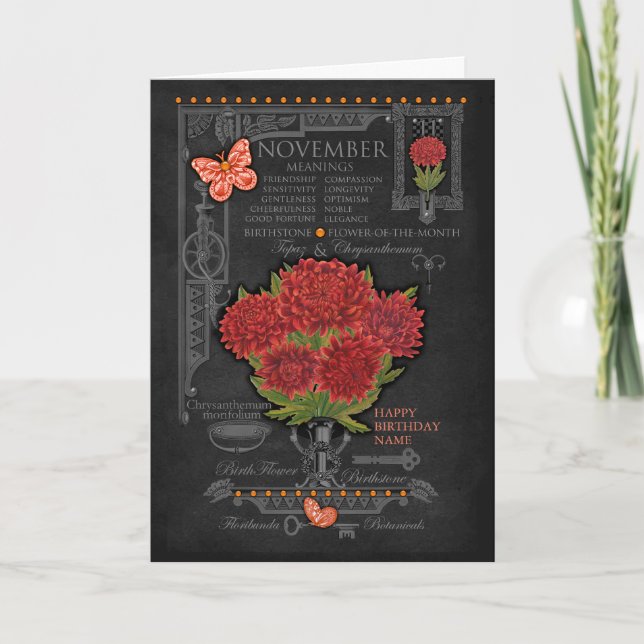 Birth Flower November Chalk Personalized Card (Front)