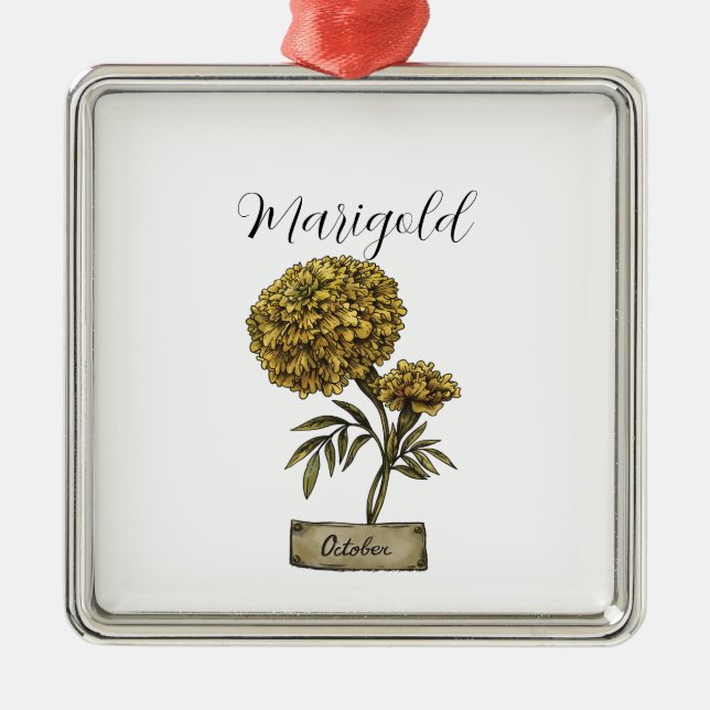 Birth Flower OCTOBER Birthday Marigold Metal Ornament (Front)