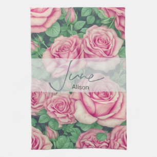 Birth Flower Rose June Kitchen Towel