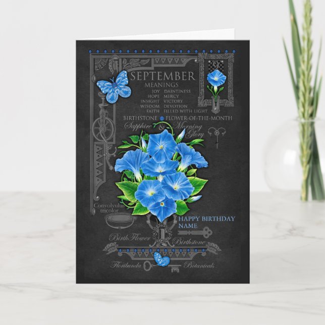 Birth Flower September Chalk Personalized Card (Front)