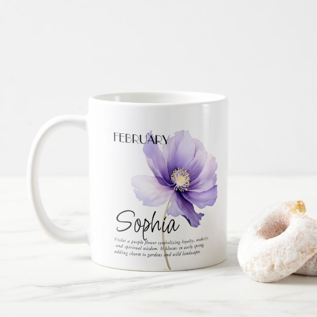  Birth Month February Flower Personalized Coffee Mug (With Donut)