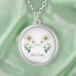 Birth Month Flower April Daisy  Silver Plated Necklace<br><div class="desc">Birth month flower April Daisy necklace featuring an illustration of a daisy flower. Below the flower, the name is written in an elegant script font. Beneath the name, it states "April - Daisy, " indicating that birth month is April and the birth flower is the daisy. It is a personalized...</div>