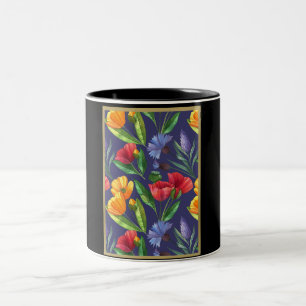 Birth Month Flower August Poppy  Two-Tone Coffee Mug