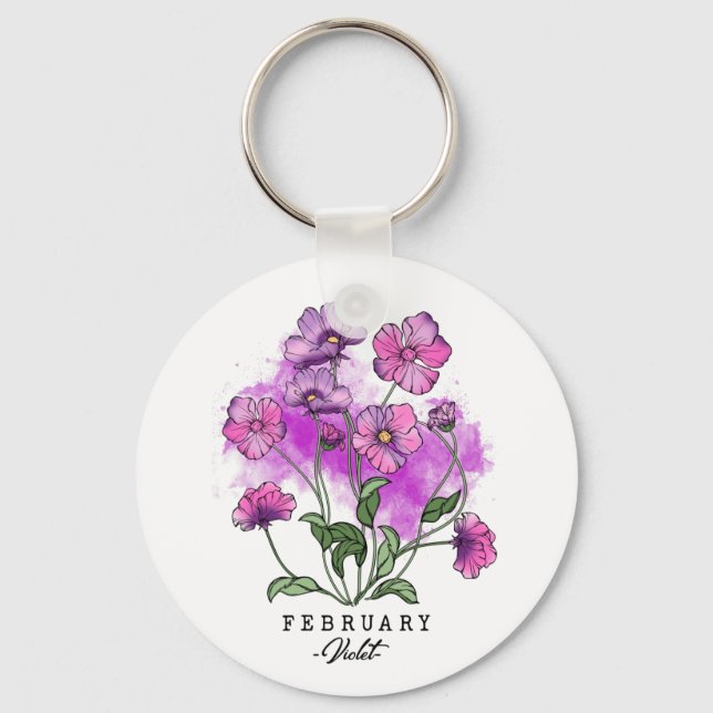 Birth Month Flower Born in February Violet Flowers Keychain (Front)