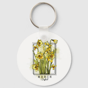 Birth Month Flower Born in March Daffodil Flowers Keychain