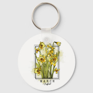Birth Month Flower Born in March Daffodil Flowers  Keychain