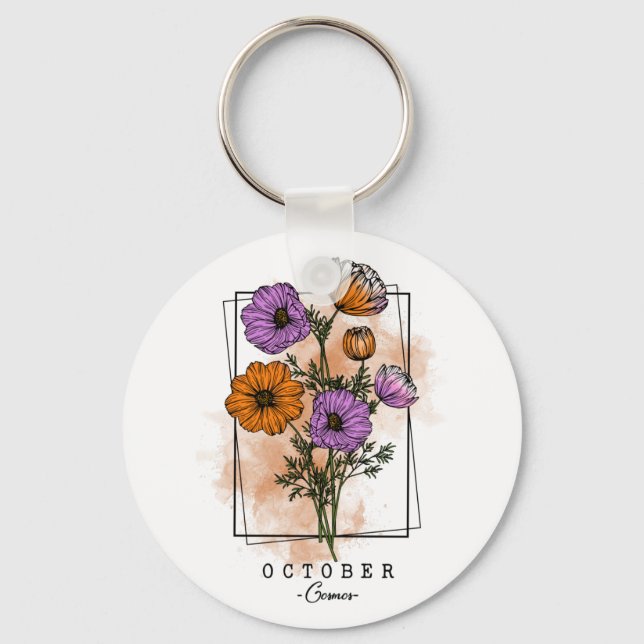 Birth Month Flower Born in October Cosmos Flowers  Keychain (Front)