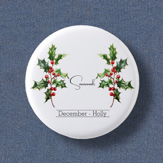 Birth Month Flower December Holly 1 Inch Round Button (Creator Uploaded)