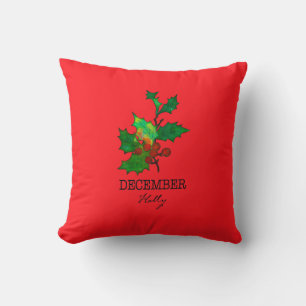 Birth Month Flower December Holly Throw Pillow