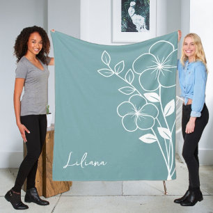 Birth Month Flower, February Blue Script Name  Fleece Blanket