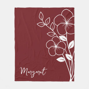 Birth Month Flower, February Maroon Script Name Fleece Blanket