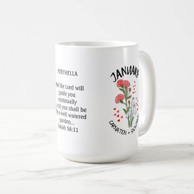 Birth Month Flower JANUARY Custom Name Christian Coffee Mug (Front Right)