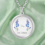 Birth Month Flower July Larkspur Silver Plated Necklace<br><div class="desc">Birth month flower July Larkspur necklace with an illustration of a larkspur flower. Below the flower, the name is written in a stylish script font. Beneath the name, it states "July - Larkspur, " indicating that owner's birth month is July and her birth flower is the larkspur. It is a...</div>