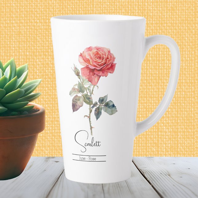 Birth Month Flower June Rose Latte Mug (Creator Uploaded)
