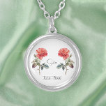 Birth Month Flower June Rose Silver Plated Necklace<br><div class="desc">Birth month flower June Rose necklace with an illustration of a rose flower. Below the flower, the name is written in an elegant script font. Beneath the name, it states "June - Rose, " indicating that the owner's birth month is June and her birth flower is the rose. It is...</div>