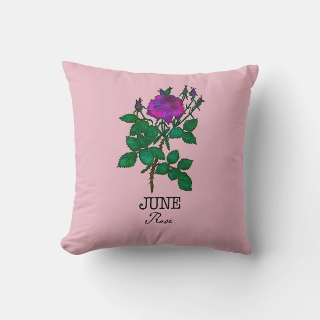 Birth Month Flower June Rose Throw Pillow (Front)