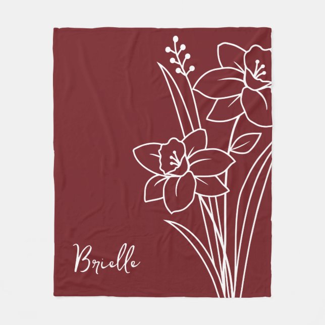 Birth Month Flower, March Calligraphy Name  Fleece Blanket (Front)