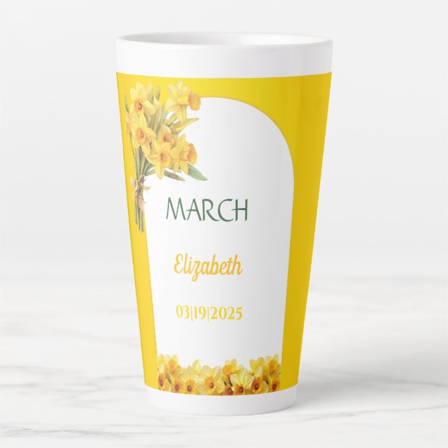 Birth Month Flower March Daffodil Personalized  Latte Mug (Front)