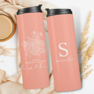 Birth Month Flower May Hawthorn Modern Monogram Thermal Tumbler