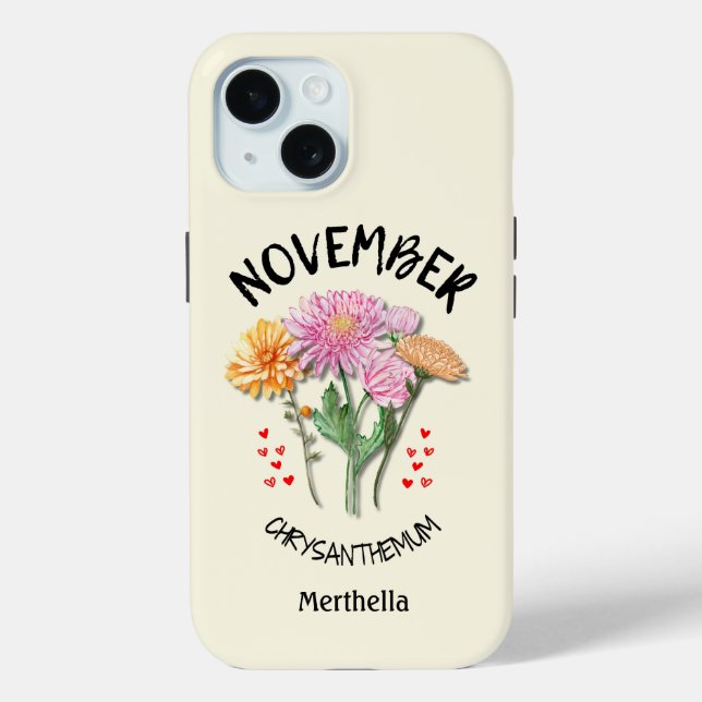 Birth Month Flower NOVEMBER Custom Name Christian Case-Mate iPhone Case (Back)